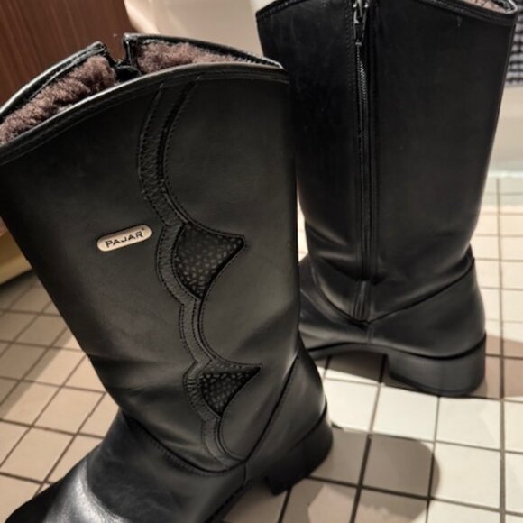 PAJAR vintage SHEARLING LINED black leather boots size 8 - Picture 6 of 6